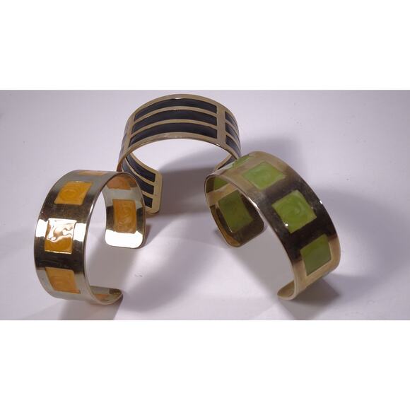 Neiman Marcus Lee Angel Silver Enamel Wide Cuff Bracelet Set NWT 398 3 PCS - Picture 10 of 10